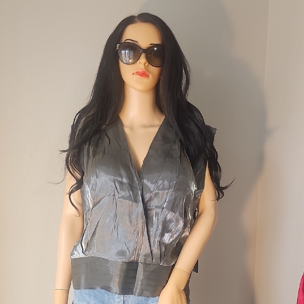Rachel Metallic Gray Blouse
